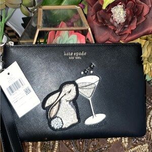 Kate Spade NWT BunBun Bunny Saffiano Leather Pouch Wristlet
Black